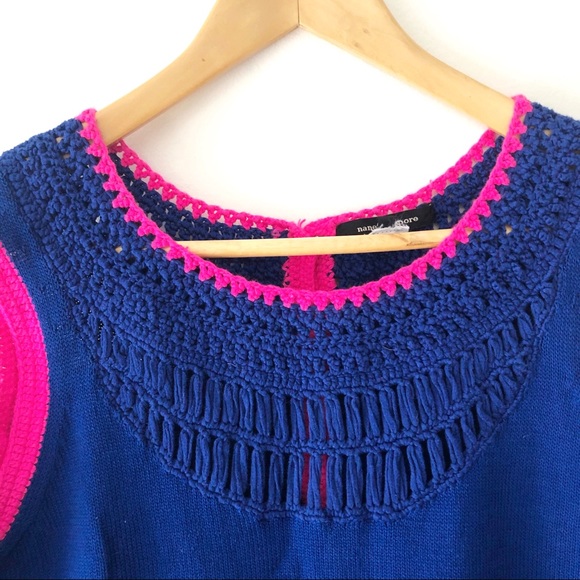 Nanette Lepore Blue and Pink Sheer Knit Dress - Picture 4 of 7